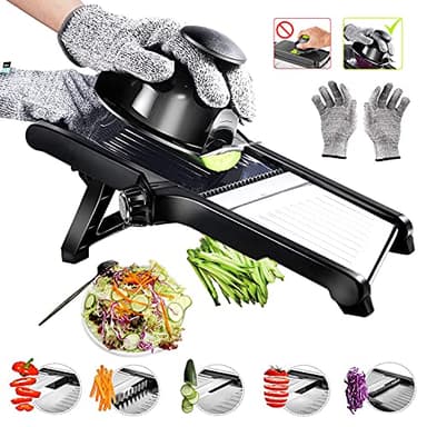 Mandolina Affettatrice Professionale,Mandolina 3 in 1 Regolabile Affettaverdure.Julienne Affettatrice Taglierina per Cibo,Frutta e Verdura con Guanti di Sicurezza