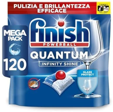 Finish Quantum Infinity Shine Pastiglie Lavastoviglie, 120 Capsule Lavastoviglie, Detergenti per Lavastoviglie per una Pulizia e Brillantezza Efficace