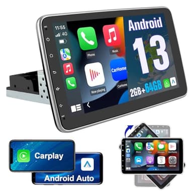 Hexinex 10.1 pollici Universale Autoradio 1 din Android 13 (2+64GB) Car Radio con CarPlay/Android Auto GPS Bluetooth WIFI FM RDS (Schermo ruotabile)