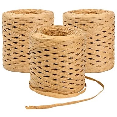 3 Rotoli Nastro di Carta in Rafia, 200M Corda di Carta Rafia Naturale per Uncinetto, Imballaggio di Carta Spago Rafano per Confezioni Regalo, Fai da Te Artigianato Decorazione, Tessitura (Marrone)