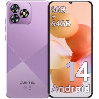 OUKITEL C53 Smartphone 2025, 6.6" HD+ Smartphone Android 14, 8GB+64GB/1TB Telefono Cellulare, 4300mAh Cellulari, 13MP+5MP Telefoni, 4G Dual SIM/Nano+Nano+TF/GPS/OTG/Tipo-C, Viola
