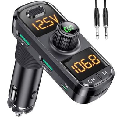 Gizmovine Trasmettitore FM Bluetooth per Auto,Adattatore Bluetooth Auto,Rafforzamento del Basso,USB PD 18W+QC 18W,Auto Accendisigari Audio Radio con Microfoni,Car Kit Chiamata Vivavoce
