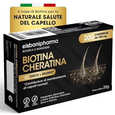 CISBANI PHARMA Biotina Cheratina - Integratore Capelli e Rinforzante per Unghie, con Zinco e Selenio - 200 Compresse da 100 mg, Oltre 6 Mesi di Scorta - Senza Glutine e Lattosio