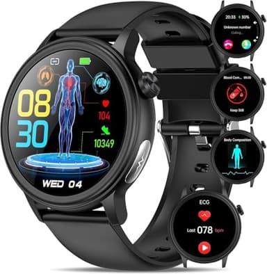 YYKY Orologio Smartwatch ECG HRV/𝐆li𝐜𝐞𝐦𝐢𝐚/24h Pressione Sanguigna/Acido Urico/Lipidi/BMI/Sonno 1.39"monitor Fitness Tracker Temperatura/Tel+SOS Cardiofrequenzimetro/Temperatura IP68 iOS Android