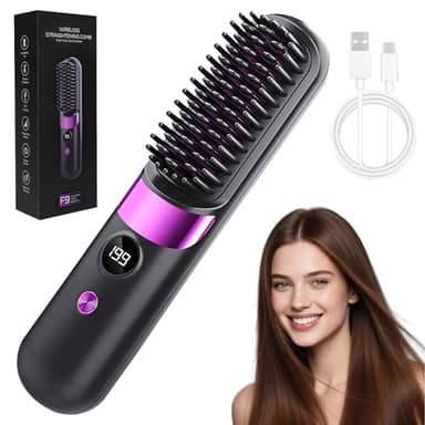 Spazzola Lisciante per Capelli, 3 in 1 Pettine Lisciante Senza Fili, Anti-scottatura Ceramica, Riscaldamento Rapido, 4 Temperature Piastra Capelli Portatile da Viaggio per Lisci che Ricci