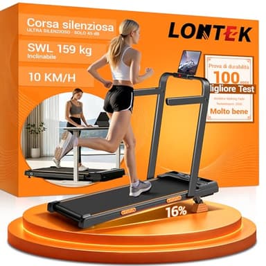 LONTEK Tapis Roulant Salvaspazio Elettrico con Inclinazione 16%, 10KM/H Tapis Roulant Elettrico Pieghevole, Schermo LED, Telecomando, 3.0 HP Mini Walking Pad, Tapirulan da Casa, Carico Massima 136KG