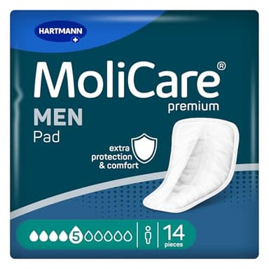 MoliCare MEN Pad 5 gocce Assorbenti per Incontinenza per Uomo, Protezione per Perdite Leggere, Sensazione di Asciutto Immediata, Protezione Avanzata della Pelle, Forma di Tasca, 14 Pezzi
