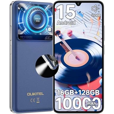 OUKITEL C60 Smartphone Android 15-10000mAh Telefono Cellulare 16GB RAM + 128GB(TF 1TB) Cellulari 4G,6.88"HD+ 90Hz,AL110 dB/Torcia 120 Lumen/13MP+8MP/Impronta digitale/Face ID/Dual SIM/OTG,Blu nero