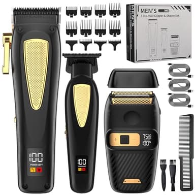 Suttik Set di tagliacapelli professionale 3 in 1 da uomo, rasoio elettrico da barba, ricaricabile, per barbiere, idea regalo per lui, per parrucchieri