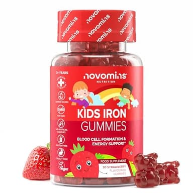 Novomins Caramelle Gommose Ferro per Bambini – Vitamine Bambini per Sistema Immunitario – Integratore Ferro Ve-gan - Fornitura 1 Mese – Multivitaminico Bambini - 30 Vitamine Gommose Masticabili