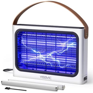 YISSVIC Lampada Antizanzare 4300V Zanzariera Elettrica 20W UV, con 2 Lampadine di Ricambio, Cassetto Estraibile, Manico in Pelle PU, Sicuro per Uomini e Animali, Uso Interno, Cavo 1.8m