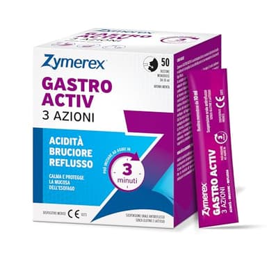Zymerex - Gastro Activ 3 Azioni | Reflusso | Bruciore di stomaco | Acidità | Senza glutine e lattosio | CONFEZIONE RISPARMIO (Bustine - 50 Unità)