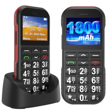 Telefono Cellulare per Anziani con Tasti Grandi, GSM telefoni cellulari per anziani, SIM Doppio, 1800mAh Batteria Lungo Standby, Ricarica USB C, Funzione SOS, Suono Alto, Torcia, Base di Ricarica,Nero