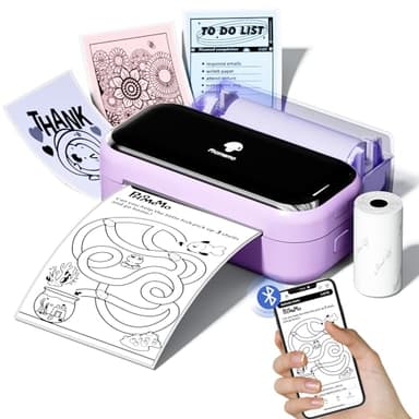Phomemo Stampante Bluetooth Portatile M03 - Stampante Fotografica Termica, Stampa Istantanea in Bianco e Nero da 80 mm, Compatibile con Telefono e Tablet, per Diario di Design, Foto, Elenchi - Viola