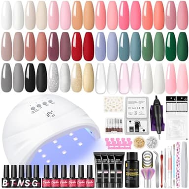 COSCELIA Kit Semipermanente Unghie, 20pz Smalto Semipermanente con 4pz Gel Estensioni Unghie, Fresa Per Unghie con Lampada Led Unghie, Base e Top Coat Manicure Strumenti Accessori Nail Art Kit