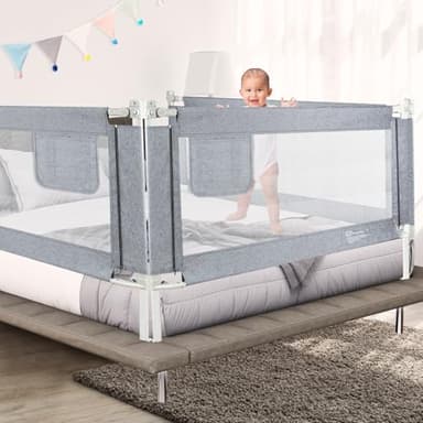 Kidsbuddy Sponda Letto Bambini, Barra Letto Bambini Anticaduta, 150cm Sponde Letto Bambini Sbarra Letto Bambini Barriera Protettiva con Doppio Blocco di Sicurezza per Bambini, Altezza Regolabile-1Pcs