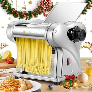 CGOLDENWALL Macchina per Pasta Elettrica, 140W Motore con 2 Lame (1.5mm/4mm) e 9 Spessori Regolabili 0.3-3mm, Acciaio Inox per Tagliatelle Fresca Fatta in Casa