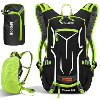Spgood Zaino Bicicletta 20/25L Con Copertura Antipioggia Casco Copertura Moto Zaino Sport Zaino Per Uomo {Verde-Nero Grande}