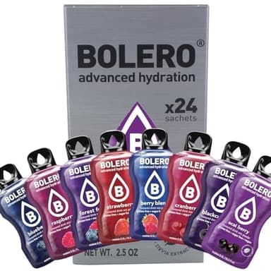 Bolero Drink 24 Bustine mix 3 gr Gusti Diversi Assortimento Berry mix Bacche Preparato Polvere Solubile Per Bevanda Fresca in Acqua Prodotto, 72 grammi dolcificato stevia