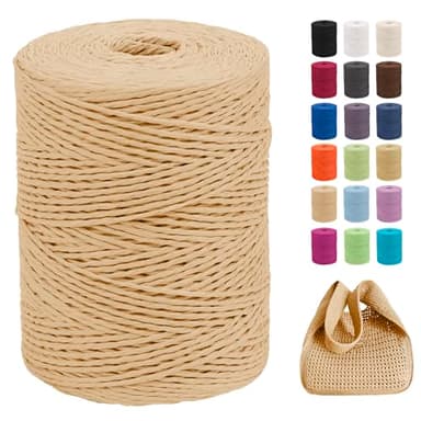 CAMAL Raffia Filato per Uncinetto di Borse, 2mm x 300m Rafia per Uncinetto per Borse, Morbido Filo di Carta per Cappelli, Maglia Borsa da Spiaggia, Fai Da Te (Caffè chiaro)