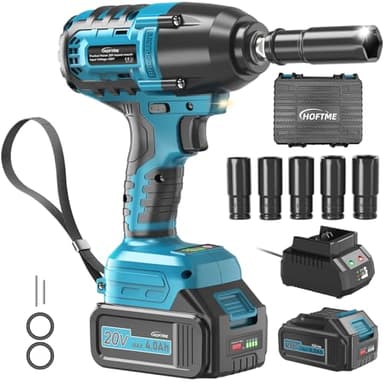 HOFTME Avvitatore A Impulsi a Batteria 700Nm, Professional 1/2" Elevata Avvitatori a Massa Battente con Batteria 4000mAh, 5 Bussola, Avvitatore Batteria per Auto Casa