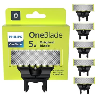 Philips OneBlade lame di ricambio originali per OneBlade, in acciaio inossidabile resistente, per radere, regolare e rifinire, confezione da 5 lame, modello QP250/50