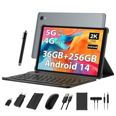 PIXPEAK 2K Tablet 10,4 Pollici, 4G LTE+5G WiFi, 36GB RAM+256GB ROM (2TB TF), Android 14 Tablet PC, Octa-Core, 2000 * 1200, 8000mAh, 13MP+8MP, GPS, Tablet in offerta con tastiera ect (grigio)