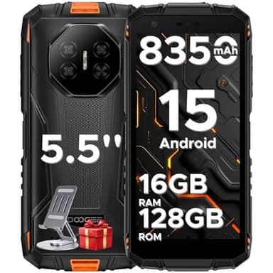 DOOGEE Fire 3 Pro Rugged Smartphone 2025,16GB+128GB, 5.5" HD+ Telefono Indistruttibile Android 15, 8350mAh/18W Cellulare, UNISOC T7200 Octa Core Telefono,16MP+8MP, 4G Dual SIM/Widevine L1/Face ID/NFC