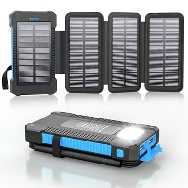 Power Bank Solare da 26800 mAh con 4 Pannelli Solari, Caricabatterie Solare a Ricarica Rapida USB-C da 18 W, Batteria Esterna Impermeabile IPX7 con funzione torcia/SOS/strobo