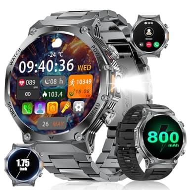LIGE Smartwatch Uomo,1.75'' HD Orologio Smartwatch con Torcia LED/800mAh/Chiamata Bluetooth,114 modalità Sportive Cardiofrequenzimetro SpO2 e Sonno,per Android iOS