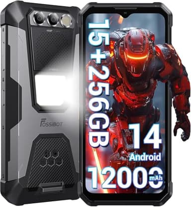 FOSSiBOT F106 Pro Rugged Smartphone, 12000mAh/30W Telefono Indistruttibile, 6.58''FHD Display, 15GB+256GB Rugged Phone,48MP+20MP Camera Notturna, 512LM Lighting/110dB Altoparlante,Dual SIM (gris)
