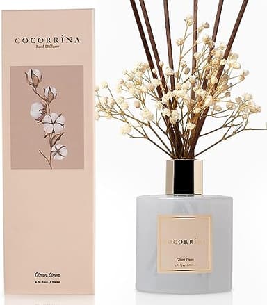 COCORRÍNA Diffusore Profumo Ambiente - 200ml Diffusore profumato di Lino Pulito con Bastoncini Diffusore di Olio Essenziale di fragranza per la casa per la Decorazione della mensola del Bagno