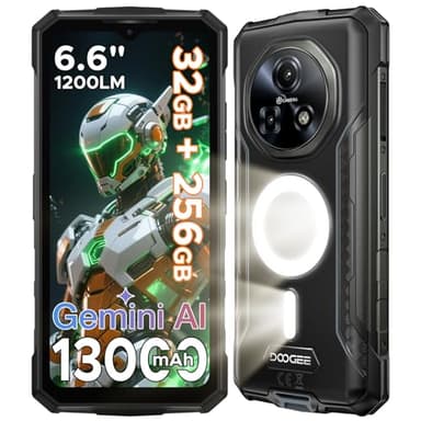 DOOGEE Fire 5 Ultra Rugged Smartphone, 32GB+256GB/2TB Telefono Indistruttibile, 1200LM Campeggio Luci, 13000mAh Batteria, MTK G81, Android 15, 48MP+8MP/4G Dual SIM/Fingerprint/Face ID/NFC