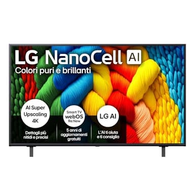 LG NanoCell AI NANO80 TV 50 pollici, Smart TV 4K, Processore α7 Gen8, Tecnologia NanoCell, webOS con AI e telecomando puntatore AI, Filmmaker mode, Gaming con VRR 4K@60Hz, 50NANO80A6B 2025