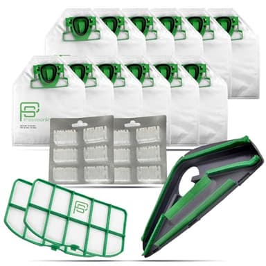 Kit Risparmio 12 Sacchetti Folletto VK220s, 12 Profumatori, 2 Filtri Griglia Motore, 1 Sottospazzola | Ricambi Folletto VK220s Compatibili per Folletto | Soluzione Tutto-in-Uno per Casa Sempre Pulita