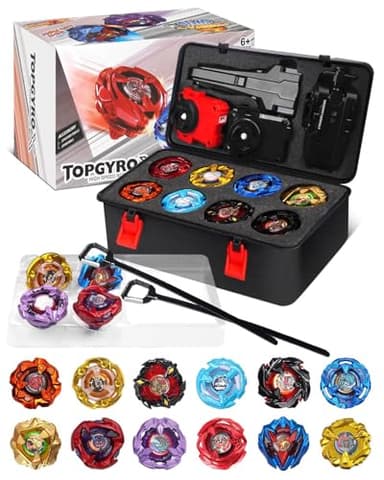 X set da battaglia per trottole a scatola, Set da Battle Spinner, 12 trottole a scoppio 3 lanciatori 1 manico, giocattoli per bambini, regalo di compleanno ideale per bambini dai 6 anni (X4-12PCS)