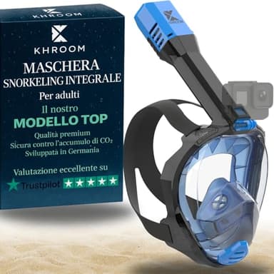 Khroom Maschera da snorkeling per adulti Seaview Pro | La nostra MIGLIORE maschera subacquea | Maschera a pieno facciale, sicura da CO2 per lo snorkeling | Mascherina integrale, dai 10 anni (L-XL Blu)