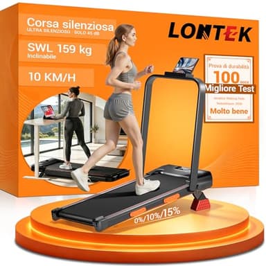 LONTEK Tapis Roulant Salvaspazio Elettrico con Inclinazione 15%, 10KM/H Tapis Roulant Elettrico Pieghevole, Schermo LED, Telecomando, 3.0HP Walking Pad, Carico Massima 159KG