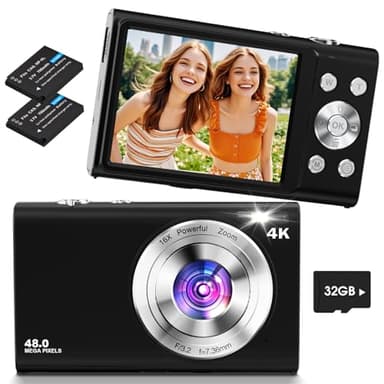 Fotocamera Digitale 4K,Lecnippy 48MP Autofocus Macchina Fotografica con Scheda di Memoria da 32G Zoom Digitale 16X,Fotocamera Compatta con Schermo da 2,8 pollici per Adolescenti(Nero)