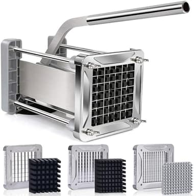 Taglia Patate, Sopito Tagliapatate Professionale Acciaio Mandolina per Verdure Professionale con Lame in Acciaio Inossidabile da 6 mm, 9 mm e 12 mm per Verdura e Frutta, Argento