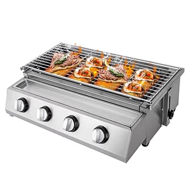 4 bruciatori a gas, barbecue da tavolo, barbecue portatile, in acciaio inox, cottura a gas, per esterni, barbecue butano, fornello laterale, piano da tavolo, senza fumo
