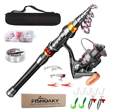 FISHOAKY Canna da Pesca Telescopica in Fibra di Carbonio e Mulinello Combo Spinning Canna con Bobina Linea Esche Ganci per Bambini e Adulti | Saltwater &Freshwater