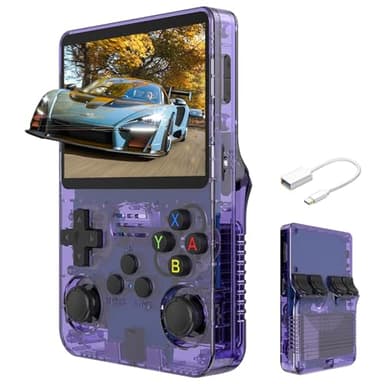 Console di gioco portatile R36S, console per videogiochi palmare retrò Schermo IPS da 3,5 pollici Sistema Linux open source integrato con oltre 15000 giochi, scheda TF 32G+64G, viola
