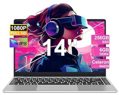 PC Portatile Win11 Notebook 14 Pollici Computer Portatile 6GB 256GB Estensioni SSD 1TB, 5000mAh Laptop Celeron N4020 fino a 2.8GHz, 2.4/5G WiFi 1080FHD BT4.2 USB3.0 Tastiera Italiana Membrana-Silver