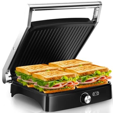 YASHE Piastra Panini 2000W, Tostiera 4 Fette, Griglia Elettrica Apribile a 180°, Temperatura Regolabile, Piastre Antiaderenti Rimovibili, Manico Termoisolato