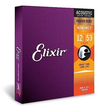 Elixir Strings Phosphor Bronze Acoustic Guitar Strings w NANOWEB Coating, Light (.012-.053)