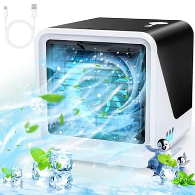 Climatizzatore portatile 3 in 1 tipo C, silenzioso, serbatoio dell'acqua da 500 ml, 3 velocità, 7 colori, mini climatizzatore senza tubo di scarico con manico, adatto per camera da letto (Desktop)
