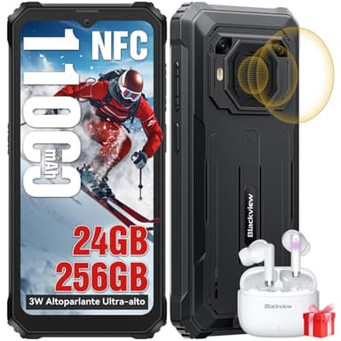 Blackview BV6200 Plus Rugged Smartphone 2025, Batteria 11000mAh Telefono Indistruttibile 24GB+256GB/2TB TF, 6.56" HD+, 98dB Altoparlante, Fotocamera AI 16MP+13MP, Fingerprint/NFC/GPS/2 Anni Garanzia