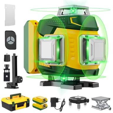 【Modalità a Impulsi】Livella Laser Autolivellante 360, Verde Livello Laser 16 Linee, Telecomadon, Ricaricabile Typ-C, 2×5400mAh Batterie