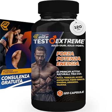 Italian Elite® Testo Extreme 120 caps Maca 8000mg. Tribulus, Fieno Greco, Zinco, Arginina, Ashwagandha, Vitamine e Minerali.